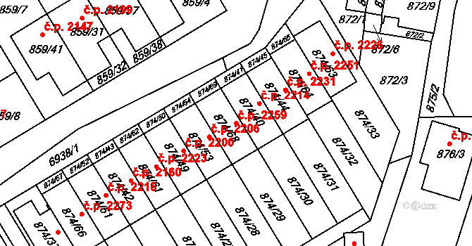 Boskovice 2259 na parcele st. 874/68 v KÚ Boskovice, Katastrální mapa