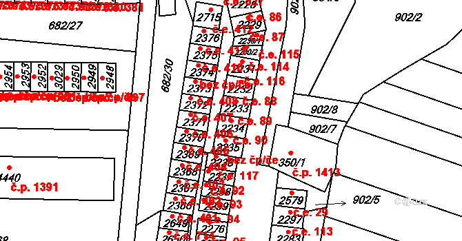 Kyjov 90 na parcele st. 2234 v KÚ Kyjov, Katastrální mapa