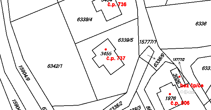 Huslenky 737 na parcele st. 3455 v KÚ Huslenky, Katastrální mapa