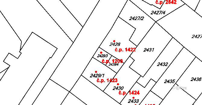 Znojmo 1208 na parcele st. 2429/3 v KÚ Znojmo-město, Katastrální mapa
