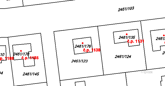 Chodov 1138 na parcele st. 2461/176 v KÚ Dolní Chodov, Katastrální mapa