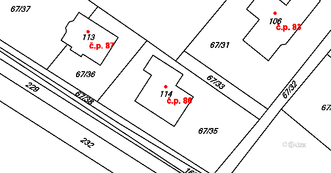 Chmeliště 86, Vavřinec na parcele st. 114 v KÚ Chmeliště, Katastrální mapa