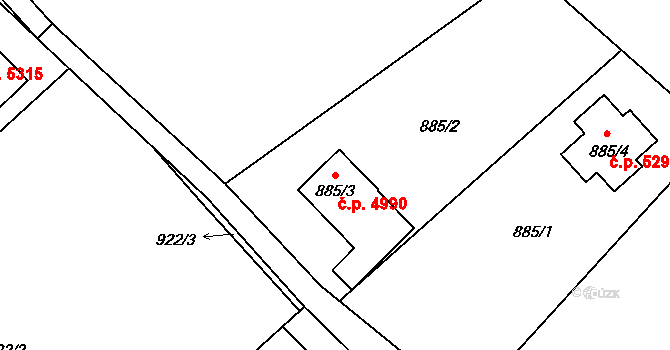 Proseč nad Nisou 4990, Jablonec nad Nisou na parcele st. 885/3 v KÚ Proseč nad Nisou, Katastrální mapa