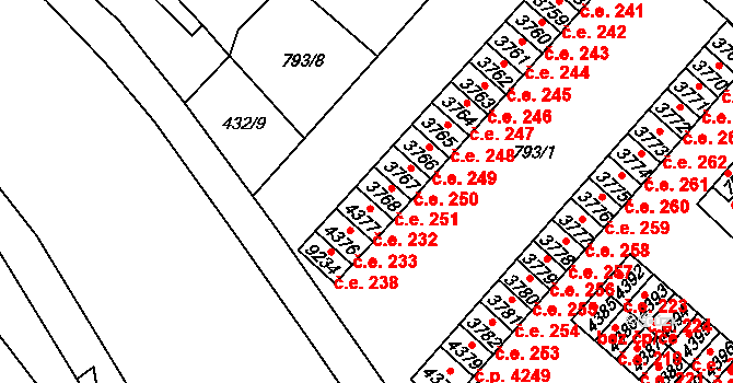 Hodonín 251 na parcele st. 3768 v KÚ Hodonín, Katastrální mapa