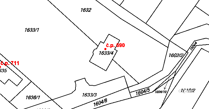 Blučina 690 na parcele st. 1633/4 v KÚ Blučina, Katastrální mapa