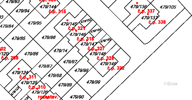 Třeboradice 328, Praha na parcele st. 479/148 v KÚ Třeboradice, Katastrální mapa