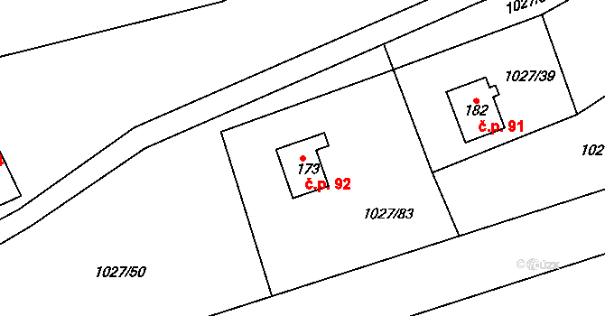 Lčovice 92 na parcele st. 173 v KÚ Lčovice, Katastrální mapa