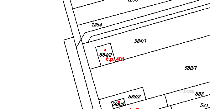 Bochoř 401 na parcele st. 584/2 v KÚ Bochoř, Katastrální mapa