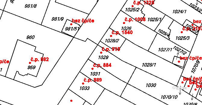 Benešov 915 na parcele st. 1029 v KÚ Benešov u Prahy, Katastrální mapa