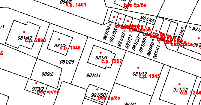 Benešov 1297 na parcele st. 981/3 v KÚ Benešov u Prahy, Katastrální mapa