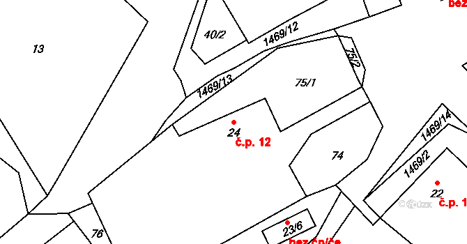 Blaženice 12, Rabyně na parcele st. 24 v KÚ Blaženice, Katastrální mapa