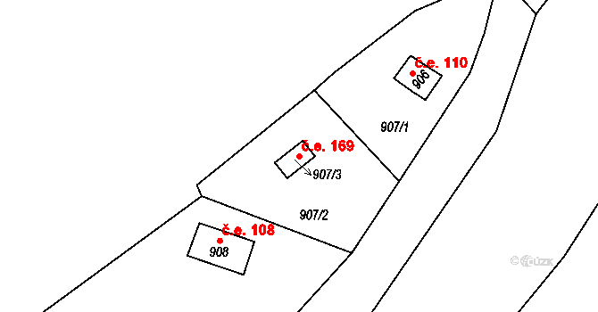 Senec 169, Zruč-Senec na parcele st. 907/3 v KÚ Senec u Plzně, Katastrální mapa