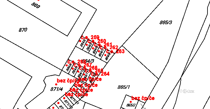Předměstí 268, Litoměřice na parcele st. 864/4 v KÚ Litoměřice, Katastrální mapa