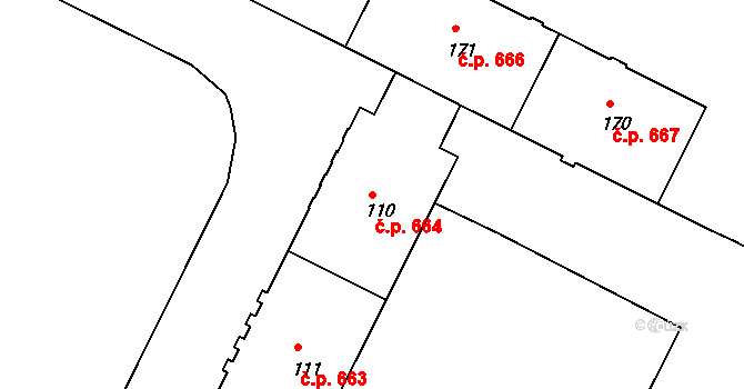 Poruba 664, Ostrava na parcele st. 110 v KÚ Poruba, Katastrální mapa