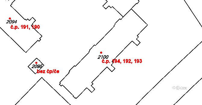 Žďár nad Sázavou 1 192,193,194, Žďár nad Sázavou na parcele st. 2100 v KÚ Město Žďár, Katastrální mapa