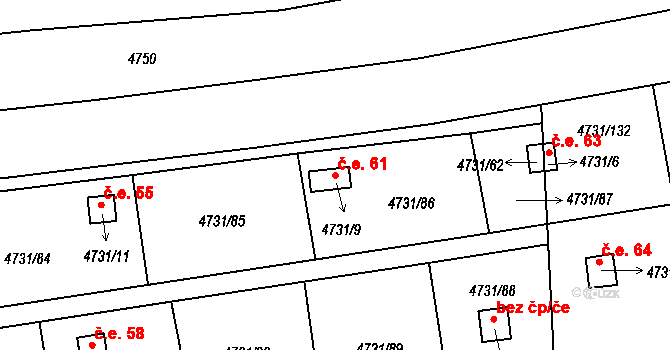 Pražské Předměstí 61, Vysoké Mýto na parcele st. 4731/9 v KÚ Vysoké Mýto, Katastrální mapa