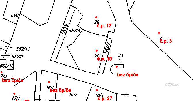 Bošovice 19, Čížová na parcele st. 25 v KÚ Bošovice u Čížové, Katastrální mapa