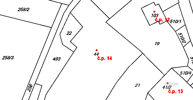 Kadov 14 na parcele st. 44 v KÚ Kadov u Sněžného, Katastrální mapa