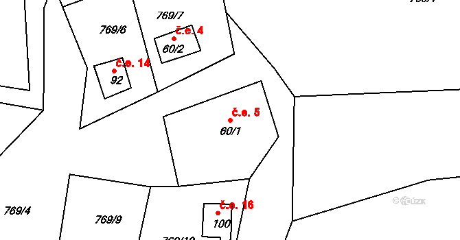 Salajna 5, Dolní Žandov na parcele st. 60/1 v KÚ Salajna, Katastrální mapa