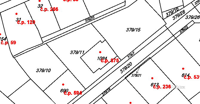 Luhačovice 875 na parcele st. 1084 v KÚ Luhačovice, Katastrální mapa