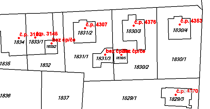 Chomutov 39100731 na parcele st. 1831/3 v KÚ Chomutov I, Katastrální mapa