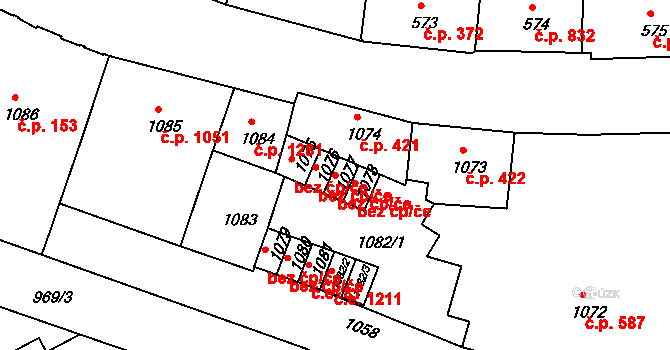 Děčín 40673731 na parcele st. 1077 v KÚ Podmokly, Katastrální mapa