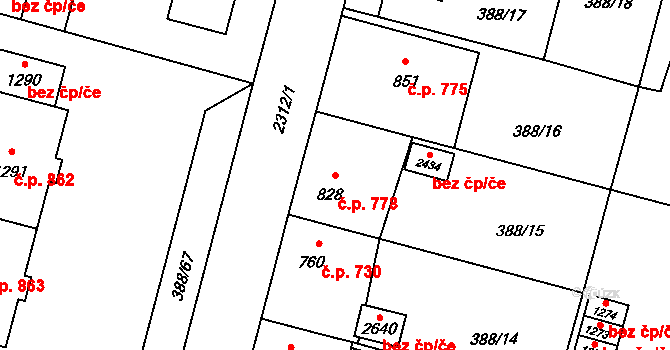 Kateřinky 778, Opava na parcele st. 828 v KÚ Kateřinky u Opavy, Katastrální mapa