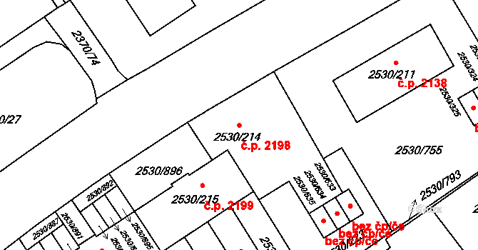 Předměstí 2198, Opava na parcele st. 2530/214 v KÚ Opava-Předměstí, Katastrální mapa