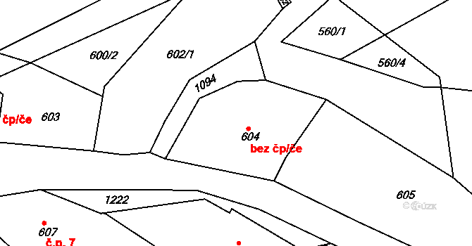 Meclov 45244731 na parcele st. 604 v KÚ Mračnice, Katastrální mapa
