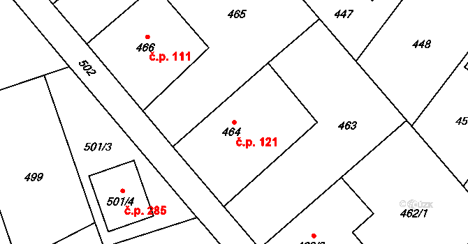 Chuchelná 121 na parcele st. 464 v KÚ Chuchelná, Katastrální mapa