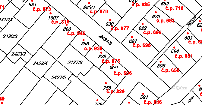 Staré Město 875 na parcele st. 829 v KÚ Staré Město u Uherského Hradiště, Katastrální mapa