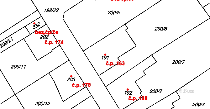 Janov 163, Litvínov na parcele st. 191 v KÚ Janov u Litvínova, Katastrální mapa
