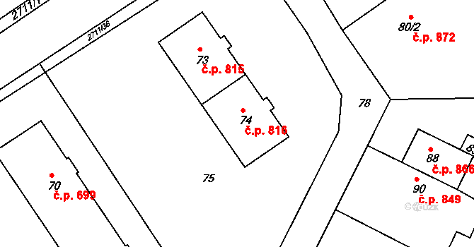 Bučovice 816 na parcele st. 74 v KÚ Bučovice, Katastrální mapa