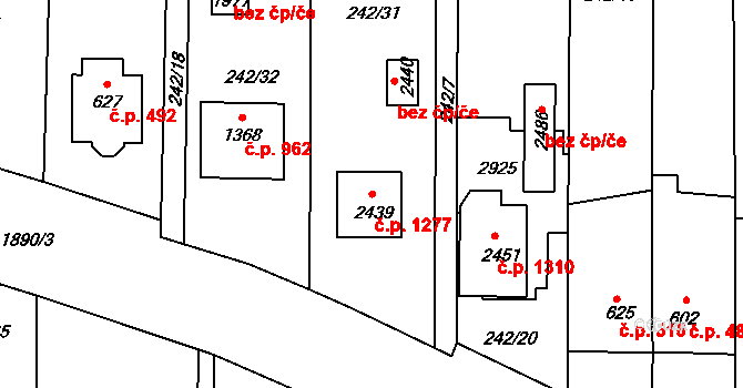 Malenovice 1277, Zlín na parcele st. 2439 v KÚ Malenovice u Zlína, Katastrální mapa