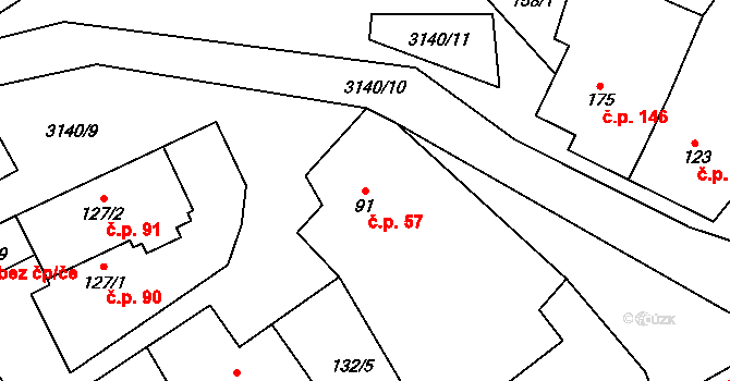 Rašovice 57 na parcele st. 91 v KÚ Rašovice u Bučovic, Katastrální mapa