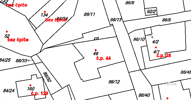 Škrovád 44, Slatiňany na parcele st. 49 v KÚ Škrovád, Katastrální mapa