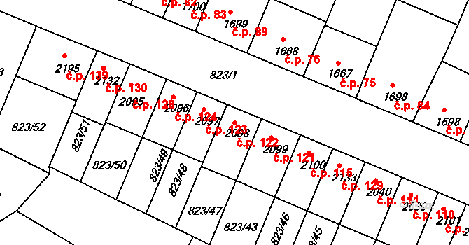 Václavské Předměstí 122, Písek na parcele st. 2098 v KÚ Písek, Katastrální mapa