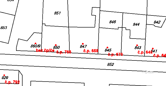 Nýřany 655 na parcele st. 847 v KÚ Nýřany, Katastrální mapa