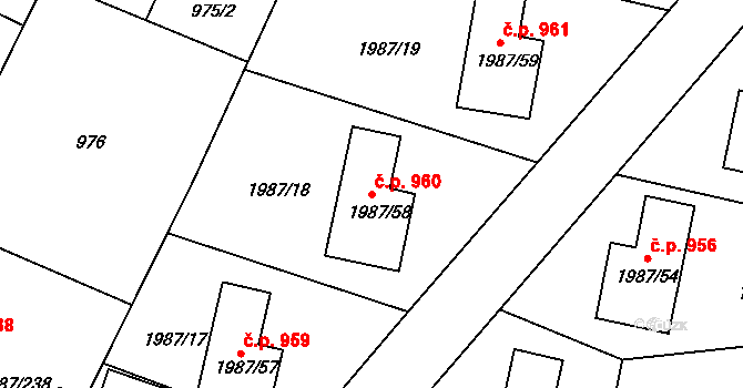 Nýřany 960 na parcele st. 1987/58 v KÚ Nýřany, Katastrální mapa