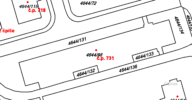 Litomyšlské Předměstí 731, Vysoké Mýto na parcele st. 4644/98 v KÚ Vysoké Mýto, Katastrální mapa