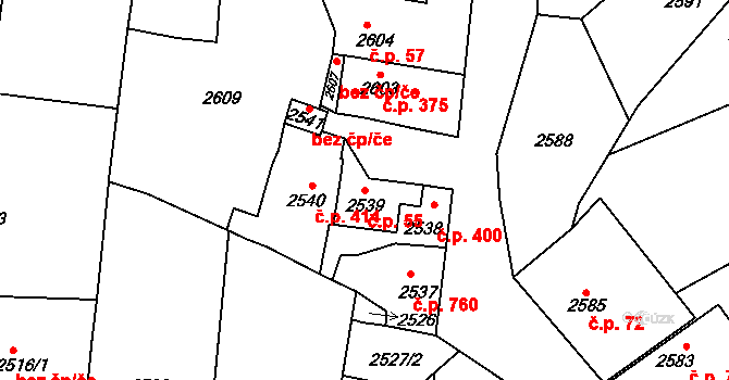 Kostelec nad Černými lesy 55 na parcele st. 2539 v KÚ Kostelec nad Černými lesy, Katastrální mapa