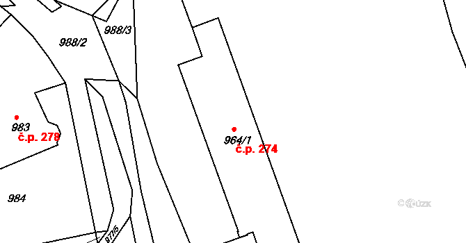 Chrást 274 na parcele st. 964/1 v KÚ Chrást u Plzně, Katastrální mapa