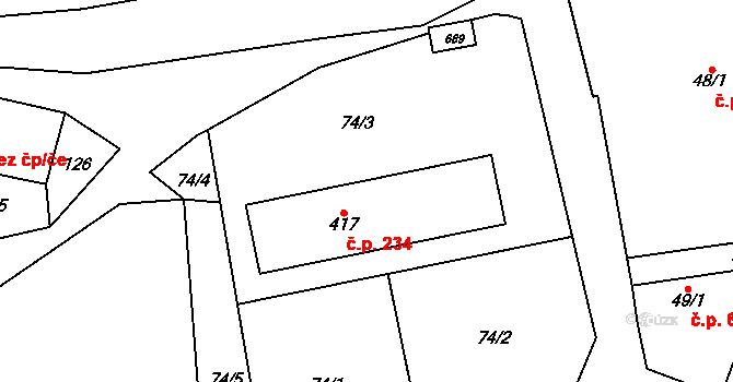 Třebotov 234 na parcele st. 417 v KÚ Třebotov, Katastrální mapa
