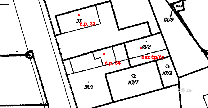 Vestec 34 na parcele st. 38/1 v KÚ Vestec u Prahy, Katastrální mapa