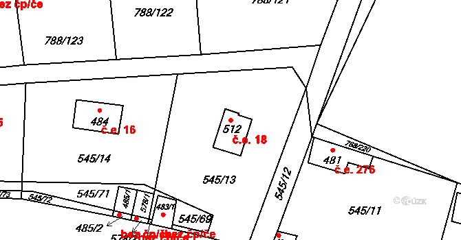 Nučice 18 na parcele st. 512 v KÚ Nučice u Rudné, Katastrální mapa