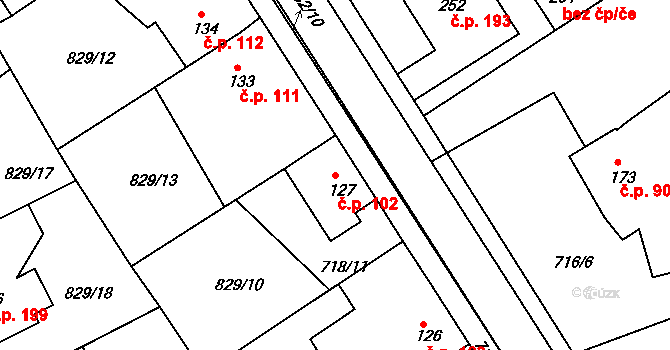 Hrádek 102 na parcele st. 127 v KÚ Hrádek u Sušice, Katastrální mapa
