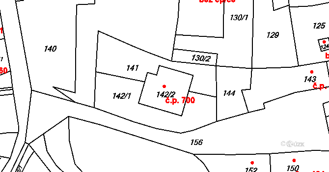 Fulnek 700 na parcele st. 142/2 v KÚ Fulnek, Katastrální mapa