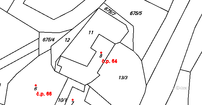 Zvíkovec 64 na parcele st. 8 v KÚ Zvíkovec, Katastrální mapa