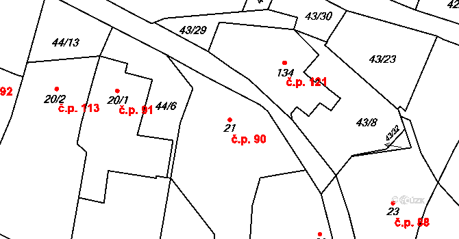 Krčín 90, Nové Město nad Metují na parcele st. 21 v KÚ Krčín, Katastrální mapa