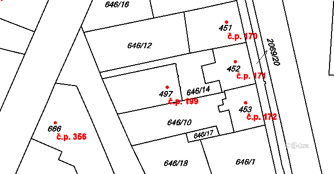 Nové Město nad Metují 199 na parcele st. 497 v KÚ Nové Město nad Metují, Katastrální mapa